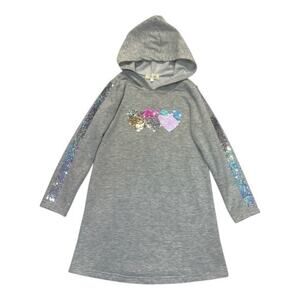 Sequin Sweatshirt Hoodie Dress gray pink silver hearts girls size 7